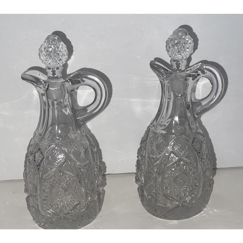 Cut Glass Vinegar and Oil Cruet Imperial Glass 7"‎ Daisy Button Vintage
